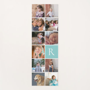 Modern 11 photo collage and monogram aqua yoga mat