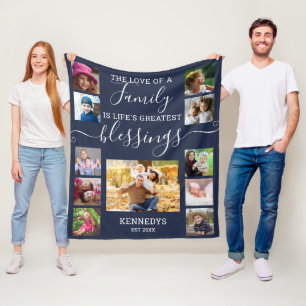 Modern 11 Photo Collage Family Love Quote Navy   Fleece Blanket