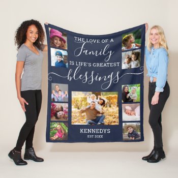 Modern 11 Photo Collage Family Love Quote Navy   Fleece Blanket by semas87 at Zazzle