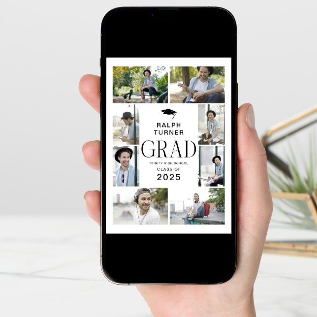Modern 11 Photo Collage GRAD Graduation Announcement (Front Digital)