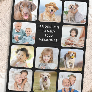 Modern 11 Photo Collage Personalized Black Fleece Blanket
