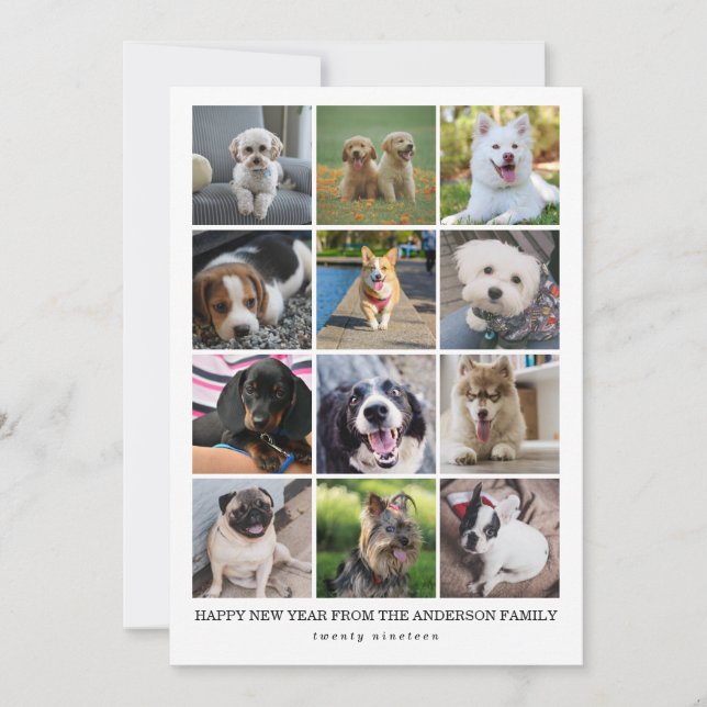 Modern 12 Instagram Photo Collage Happy New Year Holiday Card (Front)