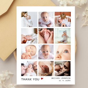 Modern 12 Photo Collage Baby Shower Thank You Postcard