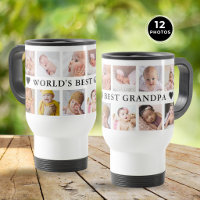 Modern 12 Photo Collage Black World's Best Grandpa