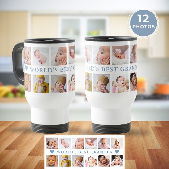Modern 12 Photo Collage Blue World's Best Grandpa Travel Mug (Modern 12 Photo Collage Blue World's Best Grandpa Travel Mug
)