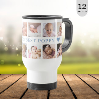 Modern 12 Photo Collage Blue World's Best Poppy Travel Mug