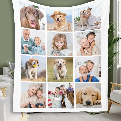Modern 12 Photo Collage Custom Family Friends Pets Fleece Blanket