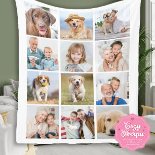 Modern 12 Photo Collage Custom Family Friends Pets Sherpa Blanket