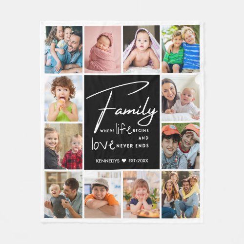 Modern 12 Photo Collage Family Name Quote    