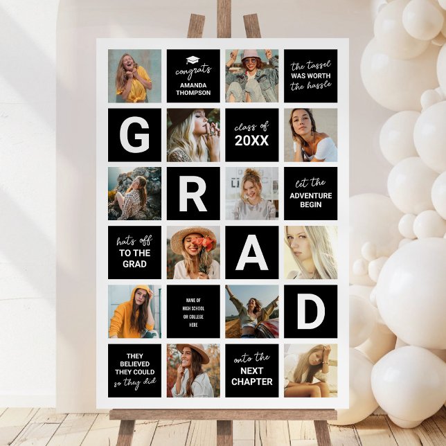 Modern 12 Photo Collage Graduation Black Foam Board (Creator Uploaded)