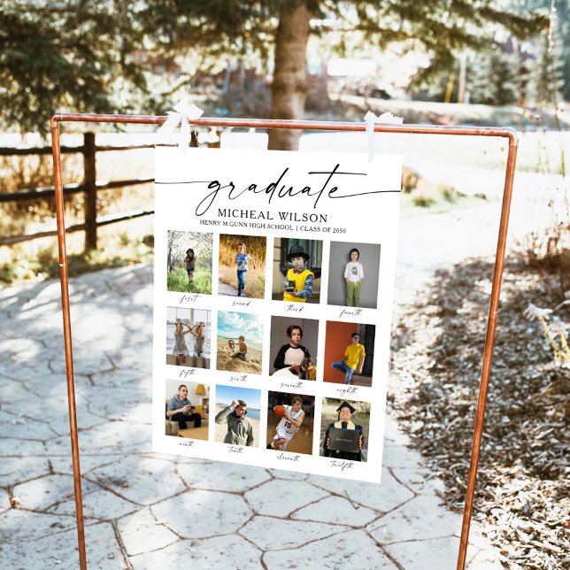 Modern 12 Photo Collage Graduation Party Foam Board (Creator Uploaded)