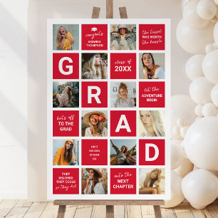 Modern 12 Photo Collage Graduation Red Foam Board