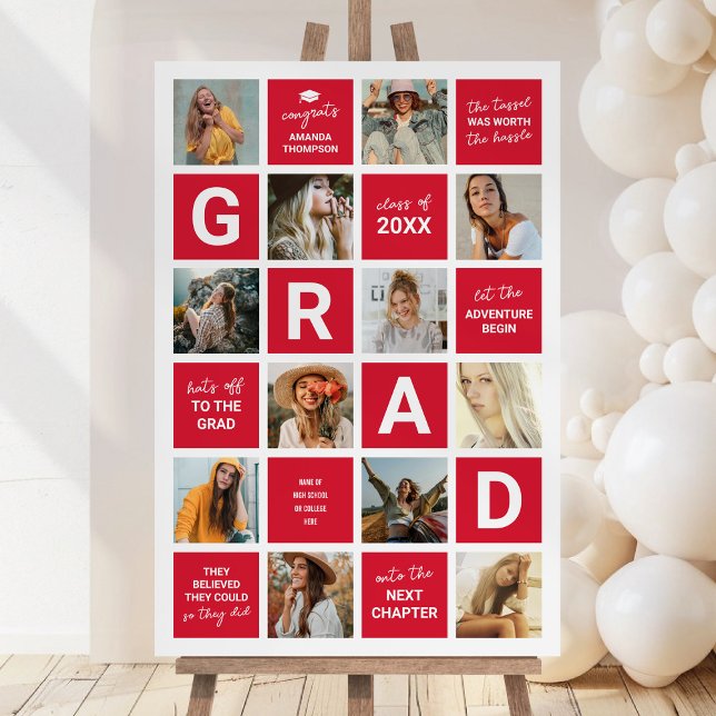 Modern 12 Photo Collage Graduation Red Foam Board (Creator Uploaded)
