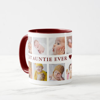 Modern 12 Photo Collage Maroon Best Auntie Ever Mug