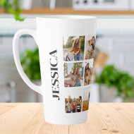 Modern 12 Photo Collage Monogram Name Latte Mug