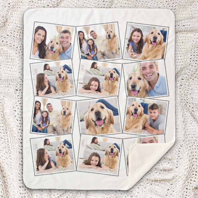 Modern 12 Photo Collage Sherpa Blanket