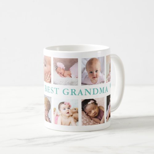 Modern 12 Photo Collage Teal Worlds Best Grandma Coffee Mug