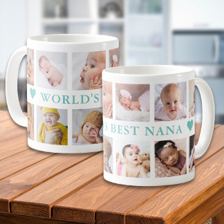 Modern 12 Photo Collage Teal World's Best Nana Coffee Mug