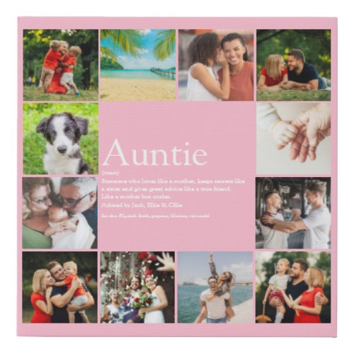 Modern 12 Photo Girly Pink Aunt Auntie Definition Faux Canvas Print