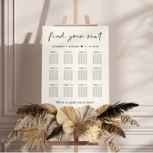 Modern 12 Table Cream Wedding Seating Chart Foam Board