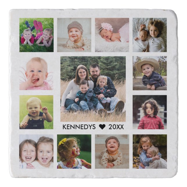 Modern 13 Family Photo Collage Personalized Trivet (Front)