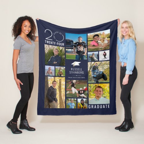 Modern 13 Photo Collage Class Year Custom Color Fleece Blanket