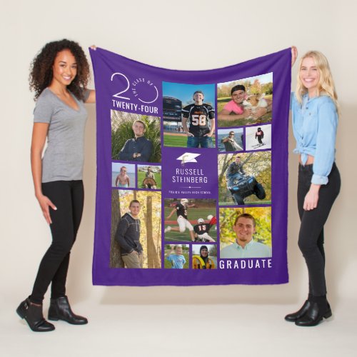 Modern 13 Photo Collage Class Year Custom Color Fleece Blanket