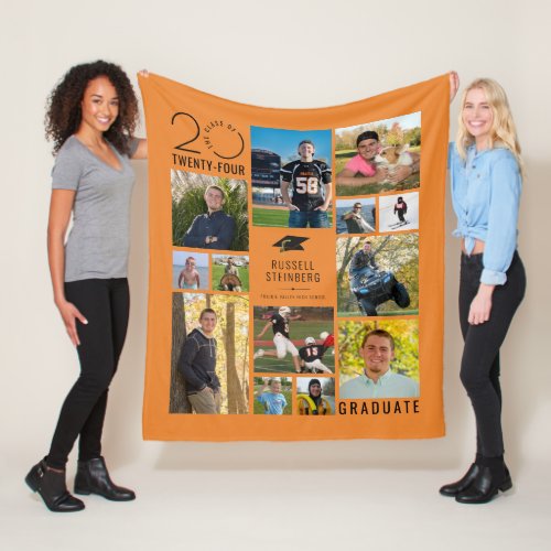 Modern 13 Photo Collage Class Year Custom Color Fleece Blanket
