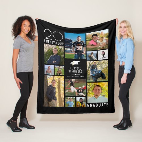 Modern 13 Photo Collage Class Year Custom Color Fleece Blanket