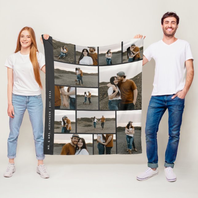 Modern 13 Photo Collage Editable Color Fleece Blanket (In Situ)
