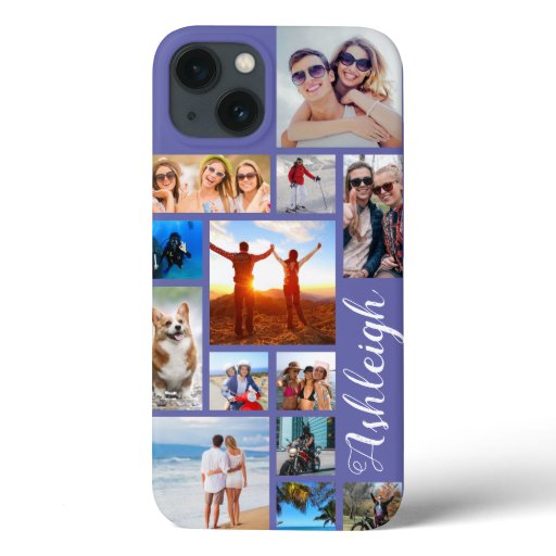 Modern 13 Photo Collage Script Name Custom Color iPhone 13 Case