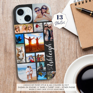 Modern 13 Photo Collage Script Name Custom Color iPhone 15 Case