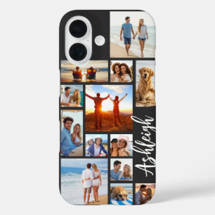 Modern 13 Photo Collage Script Name Your Color iPhone 16 Case