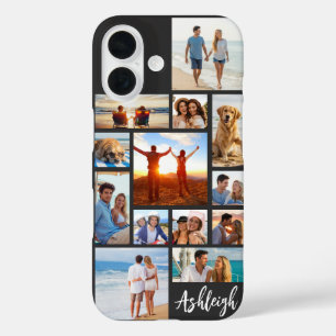 Modern 13 Photo Collage Script Name Your Colors iPhone 16 Case