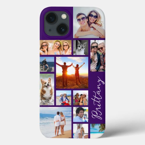 Modern 13 Photo Collage Signature Name Your Color iPhone 13 Case