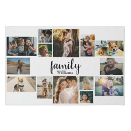 Modern 14 Family Name Photo Collage Faux Canvas Print