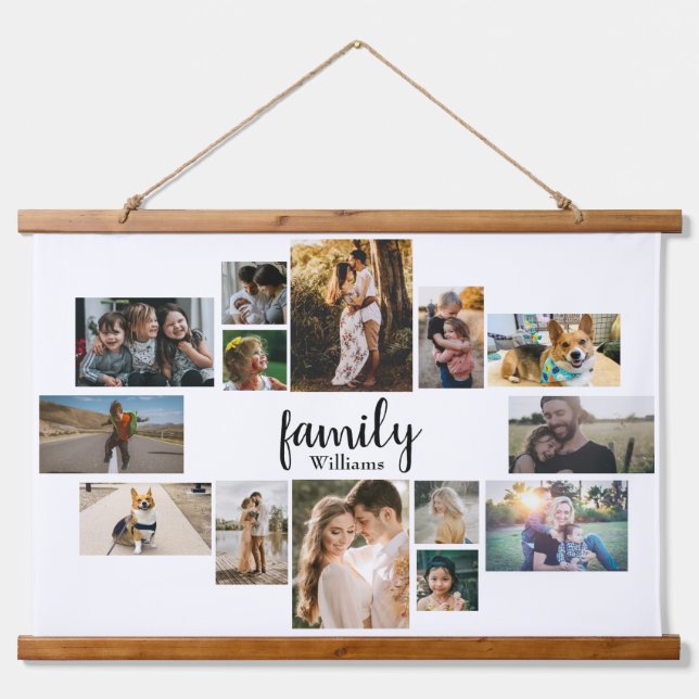 Modern 14 Family Name Photo Collage Wall Tapestry (Front)