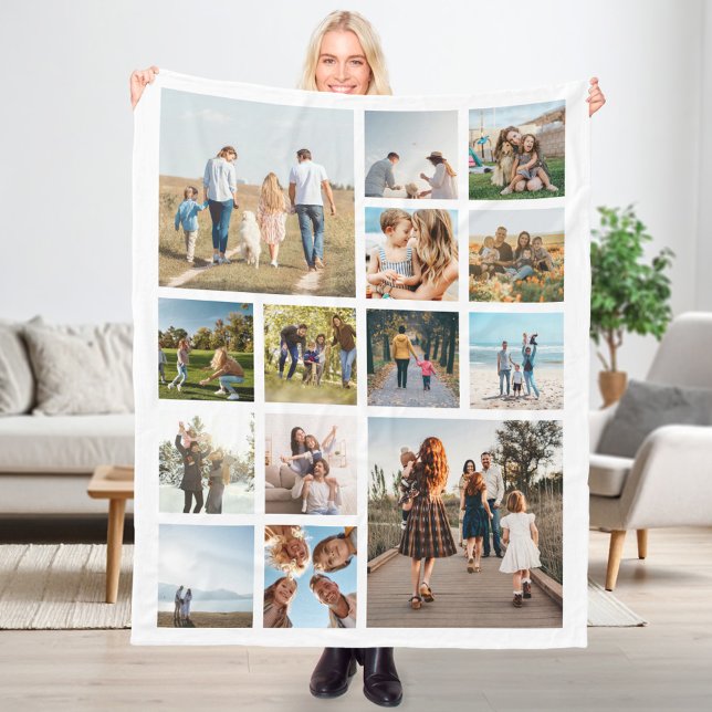 Modern 14 Photo Collage Fleece Blanket (Creator Uploaded)