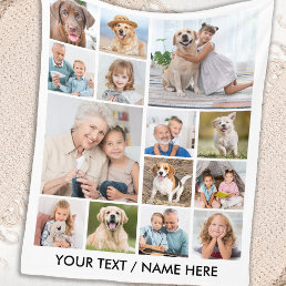 Modern 14 Photo Collage Personalized Family Pets Fleece Blanket