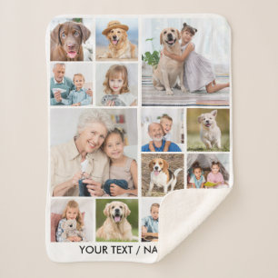 Modern 14 Photo Collage Personalized Family Pets Sherpa Blanket