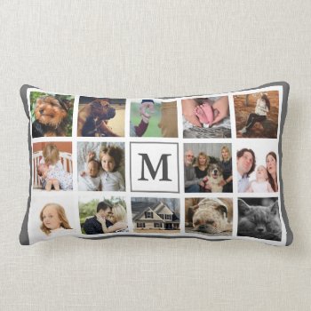 Modern 14 Photo Monogram & Family Name Lumbar Pillow by GrudaHomeDecor at Zazzle