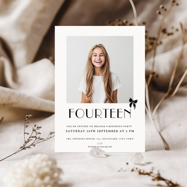 Modern 14th Teenager Photo Fouteen Birthday Party Invitation (Creator Uploaded)
