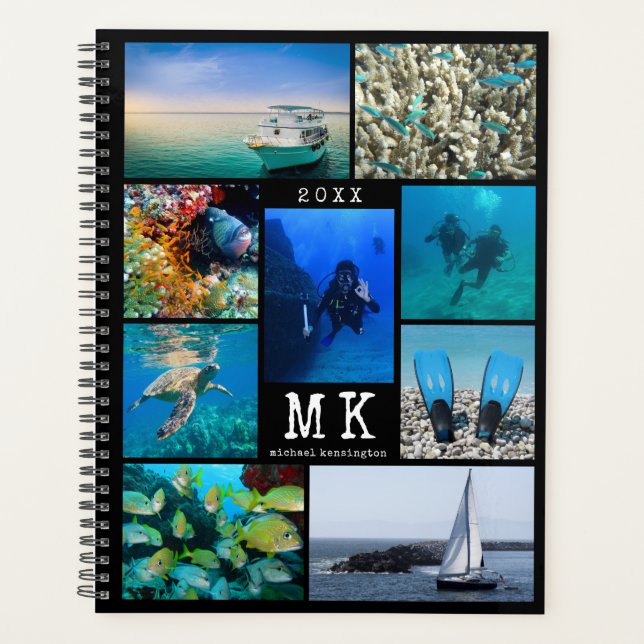 Modern 15 Photo Collage Black Personalized Planner (Front)
