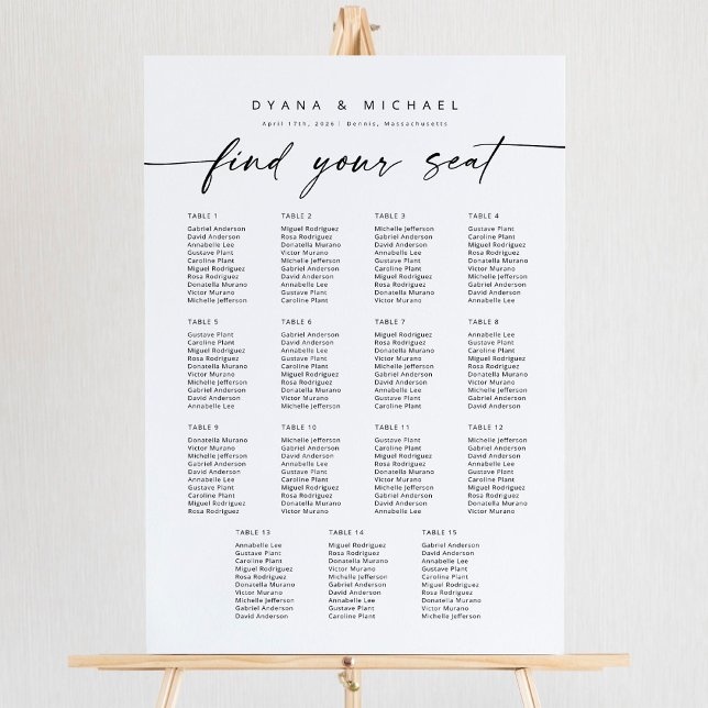 Modern 15 Tables Find Your Seat Seating Chart Foam Board (Creator Uploaded)