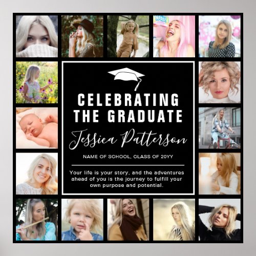 Modern 16 Insta Picture Collage Graduation Party Poster