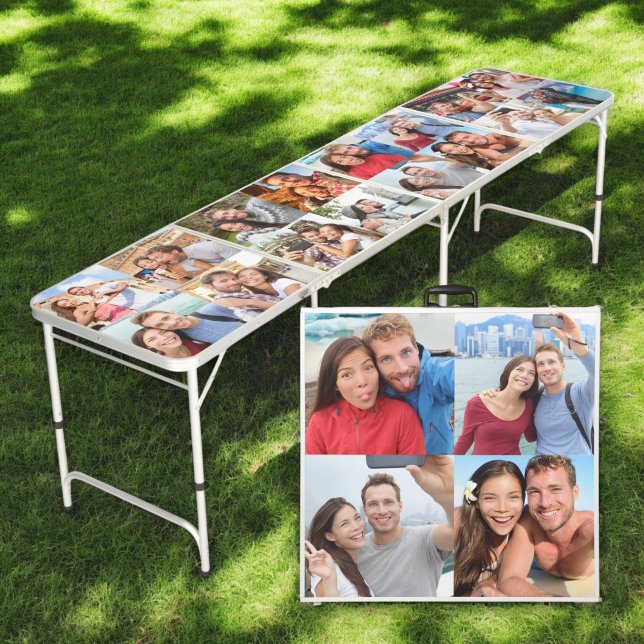 Modern 16 Photo Collage Family Newlywed Wedding Beer Pong Table (Creator Uploaded)