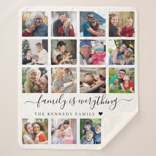 Modern 16 Photo Collage Quote Family Name  Sherpa Blanket