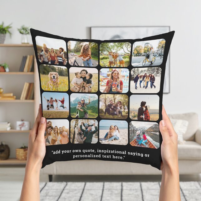 Modern 16 Photo Collage With Quote Throw Pillow (Creator Uploaded)