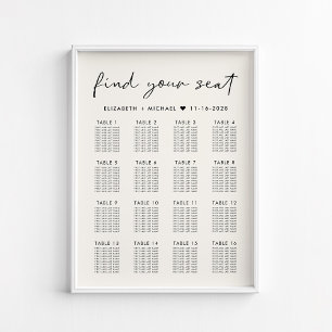 Modern 16 Table Cream Wedding Seating Chart