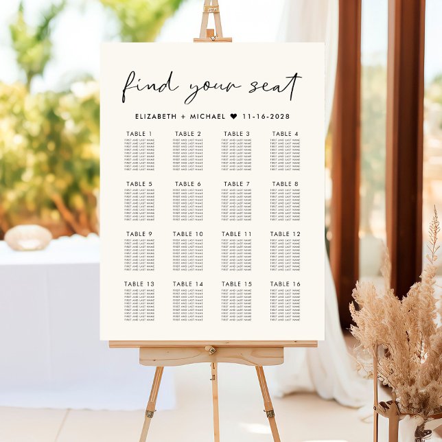 Modern 16 Table Cream Wedding Seating Chart Foam Board (Creator Uploaded)
